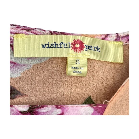Wishful Park Blouse Pink Floral Long Roll Tab Sleeves Women’s Size Small - Picture 2 of 7